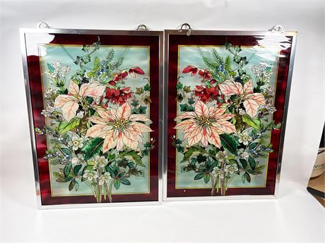 Pair of Poinsettia Window Décor Suncatchers