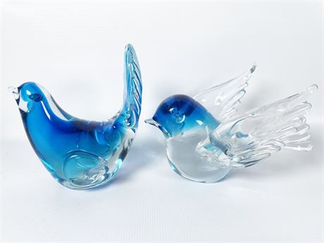 Blue Glass Bird Duo - Lot 2