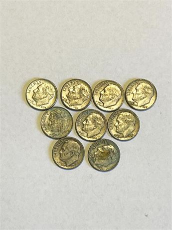 Nine (9) Roosevelt Silver Dimes